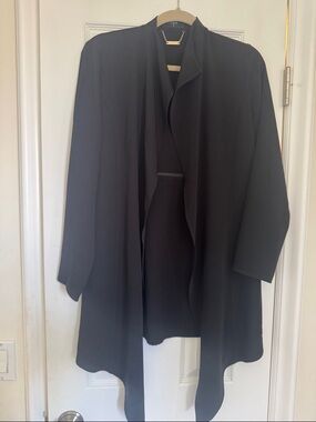 T Tahari Black Draped Open-Front Trench Coat
